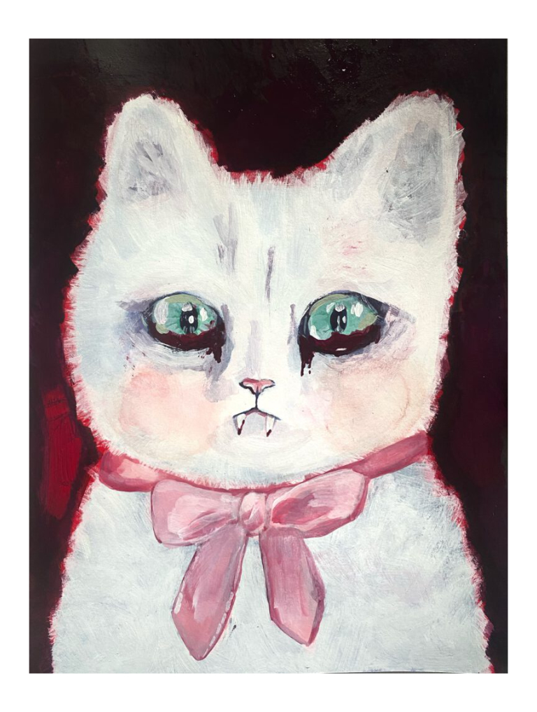 Acrylmalerei Katze mit Schleife